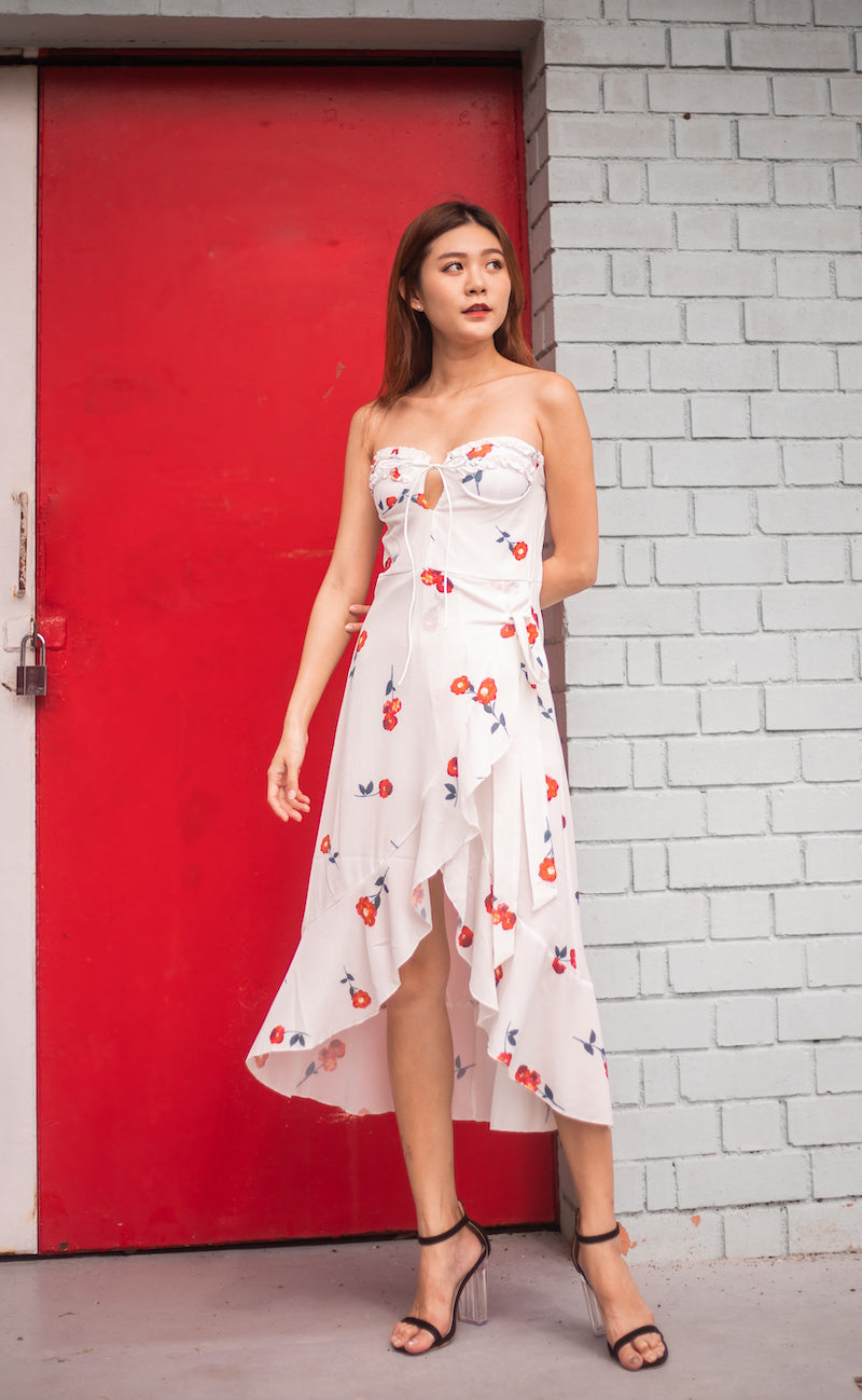* LUXE * Millin Printed Cherry Dress in White