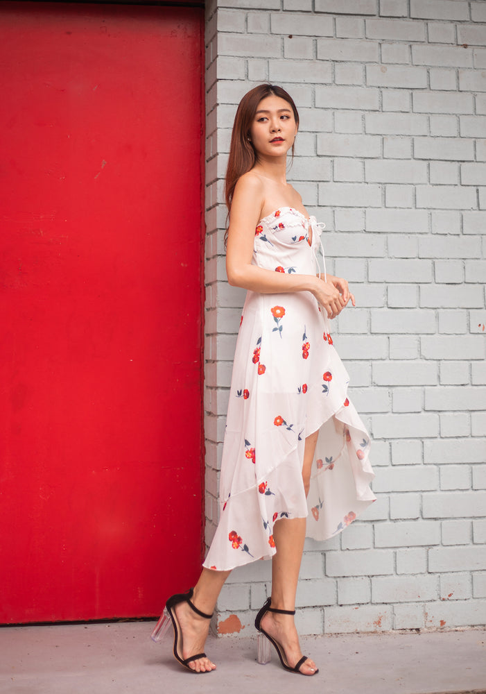 
                  
                    Load image into Gallery viewer, * LUXE * Millin Printed Cherry Dress in White
                  
                