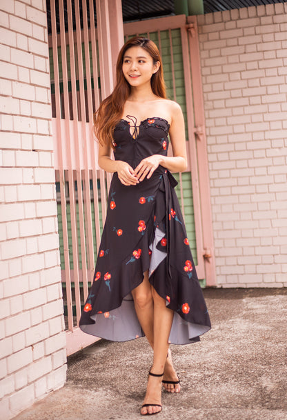 * LUXE * Millin Printed Cherry Dress in Black