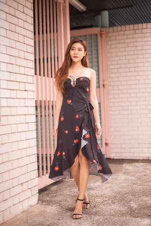 
                  
                    Load image into Gallery viewer, * LUXE * Millin Printed Cherry Dress in Black
                  
                