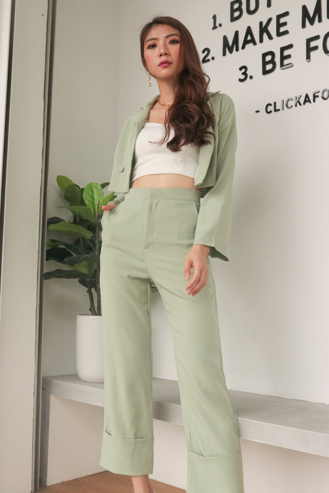 * PREMIUM * - Tinalia Straight Cut Highwaisted Pants in Sage - Self Manufactured by LBRLABEL