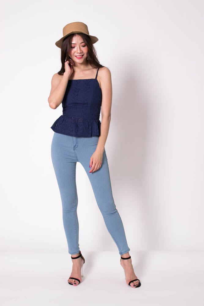 *PREMIUM* Cocolia Eyelet Top in Navy - Self Manufactured by LBRLABEL