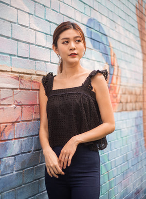 
                  
                    Load image into Gallery viewer, Violette Crochet Top In Black
                  
                