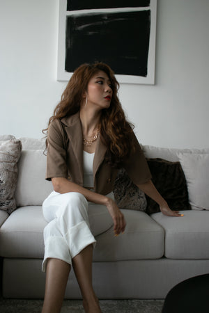 
                  
                    Load image into Gallery viewer, Dreylia Button Cropped Blazer in Mocha
                  
                