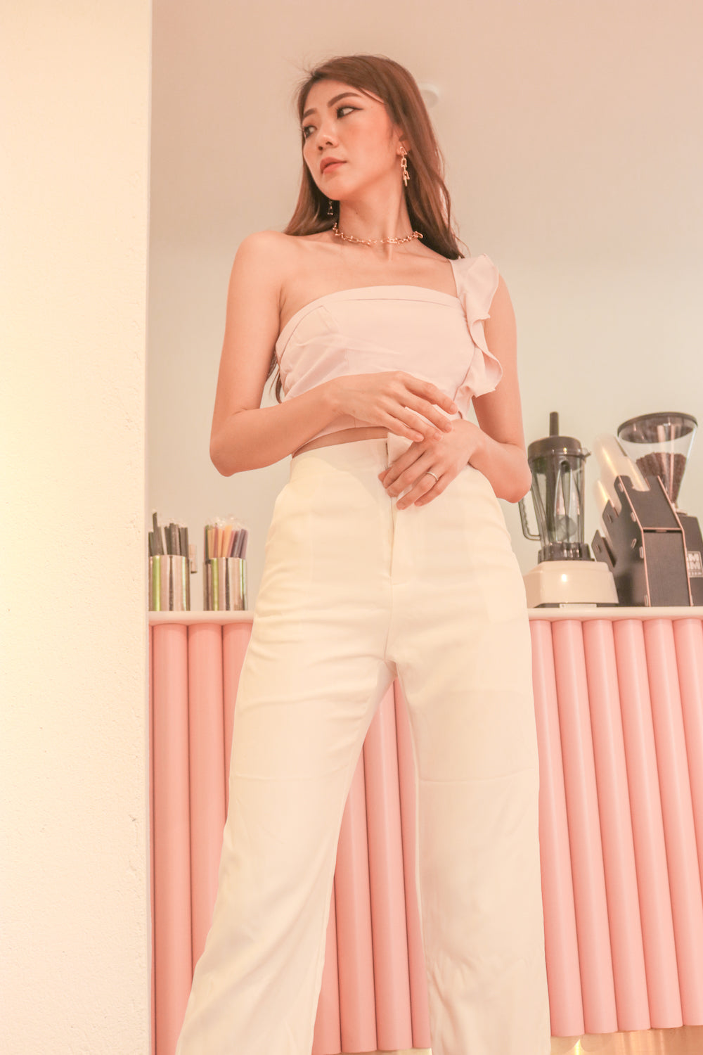 * PREMIUM * - Tinalia Straight Cut Highwaisted Pants in White - Self Manufactured by LBRLABEL