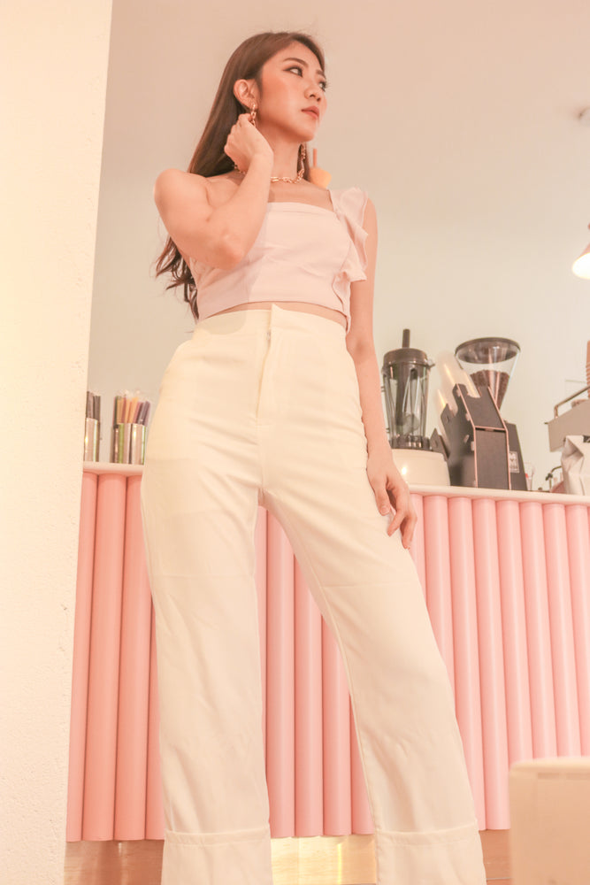 
                  
                    Load image into Gallery viewer, * PREMIUM * - Tinalia Straight Cut Highwaisted Pants in White - Self Manufactured by LBRLABEL
                  
                