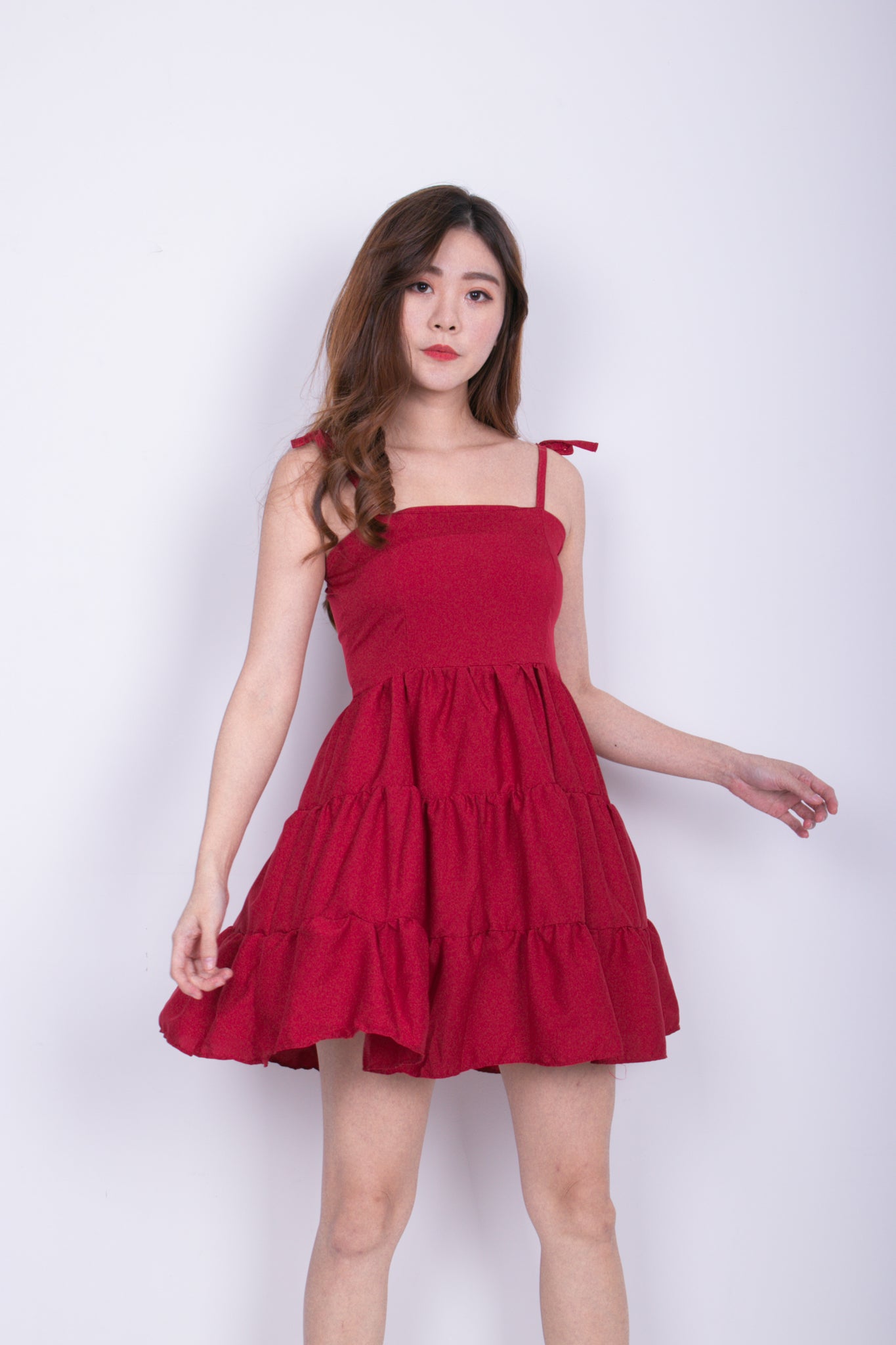 Danilia Babydoll Tiered Dress in Red