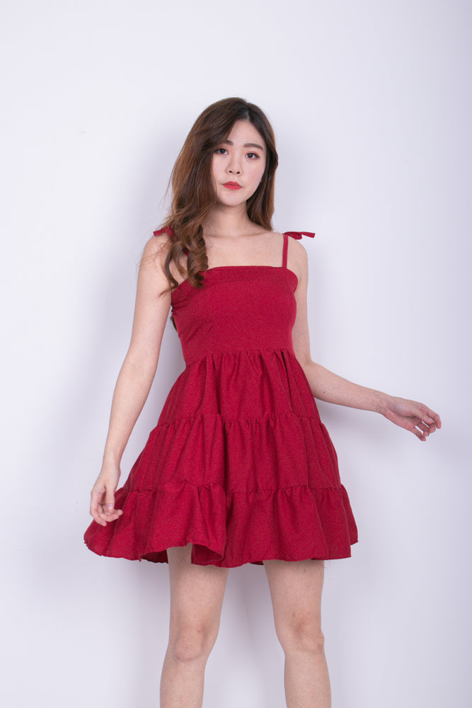 
                  
                    Load image into Gallery viewer, Danilia Babydoll Tiered Dress in Red
                  
                