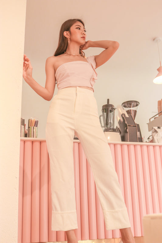 * PREMIUM * - Tinalia Straight Cut Highwaisted Pants in White - Self Manufactured by LBRLABEL