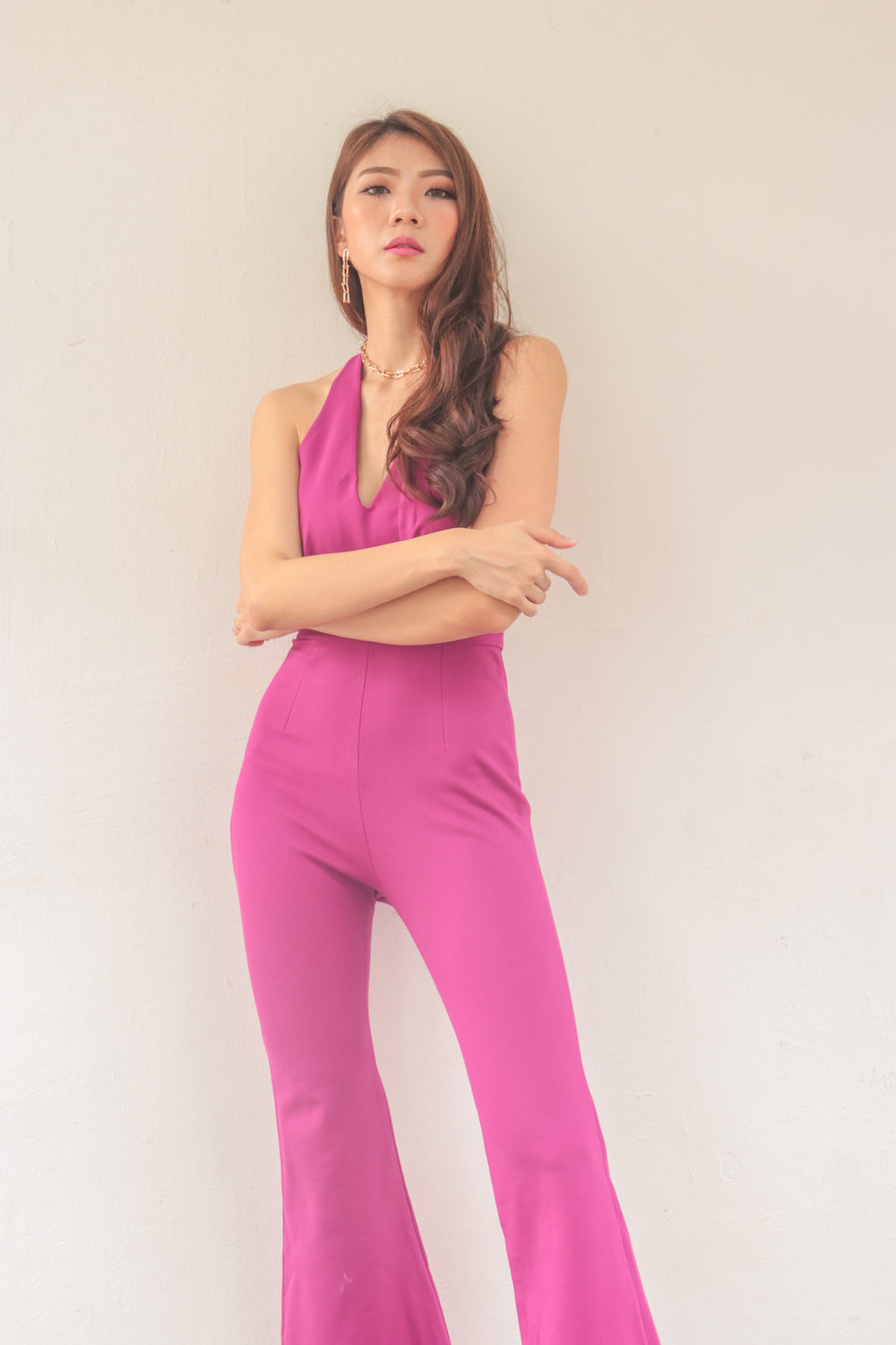 * PREMIUM * - Fiolia Halter Jumpsuit in Magenta - Self Manufactured by LBRLABEL only