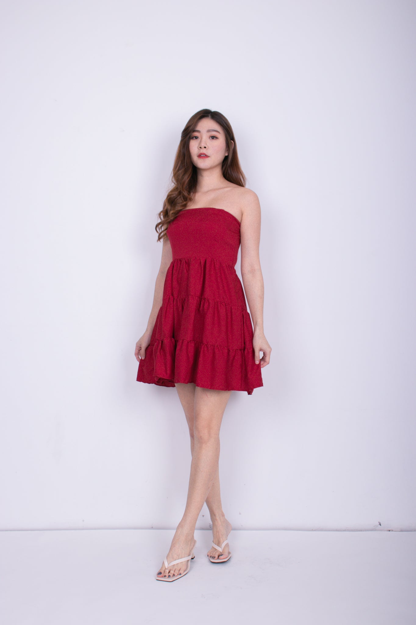 Danilia Babydoll Tiered Dress in Red