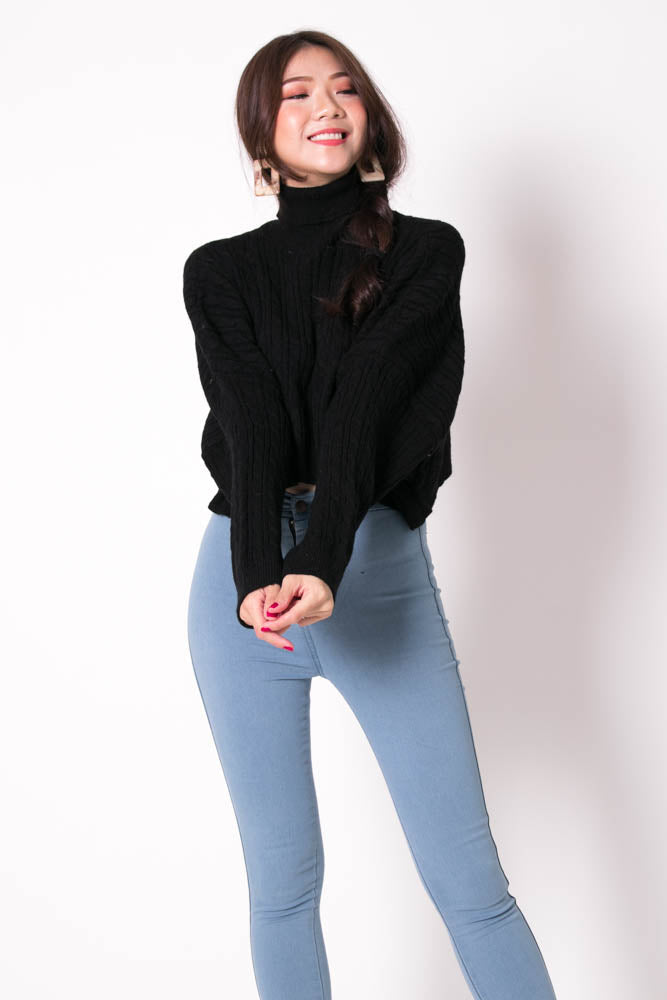 
                  
                    Load image into Gallery viewer, Ivy Turtleneck Cropped Pullover in Black
                  
                