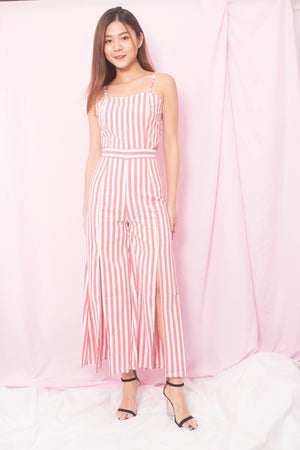 
                  
                    Load image into Gallery viewer, * PREMIUM* Ailia Stripes Jumpsuit in Redish Pink - SELF MANUFACTURED BY LBRLABEL
                  
                