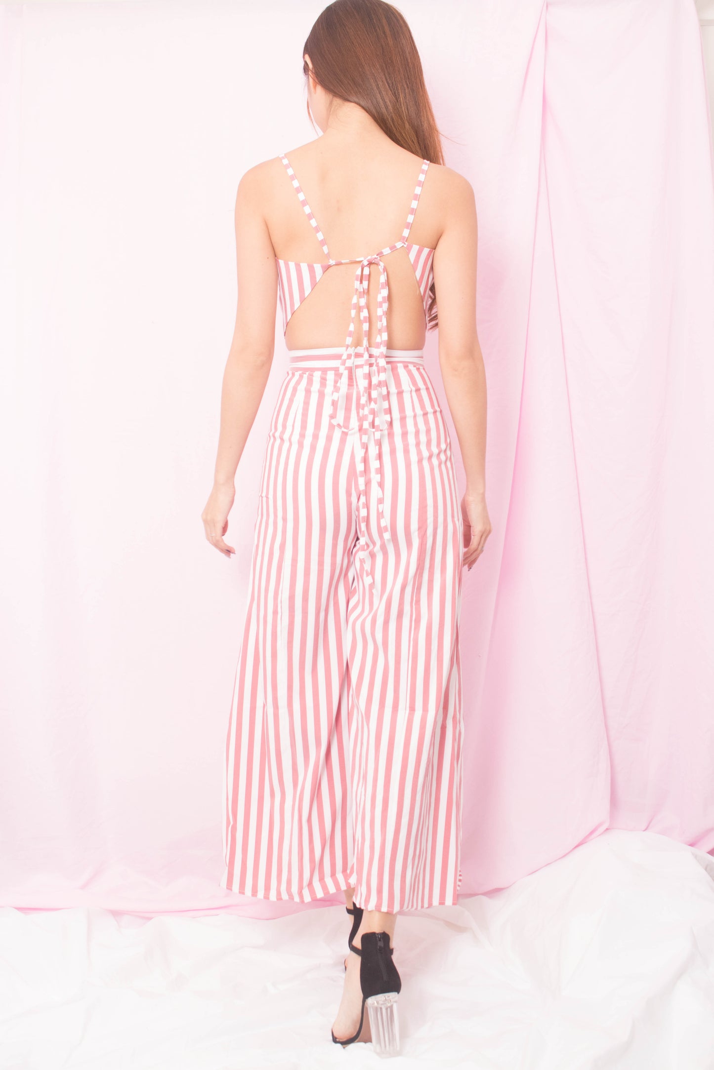 * PREMIUM* Ailia Stripes Jumpsuit in Redish Pink - SELF MANUFACTURED BY LBRLABEL