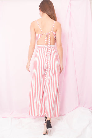 
                  
                    Load image into Gallery viewer, * PREMIUM* Ailia Stripes Jumpsuit in Redish Pink - SELF MANUFACTURED BY LBRLABEL
                  
                