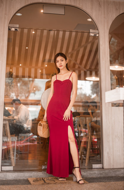 * LUXE * Dinxea Slit Gown Dress in Burgundy