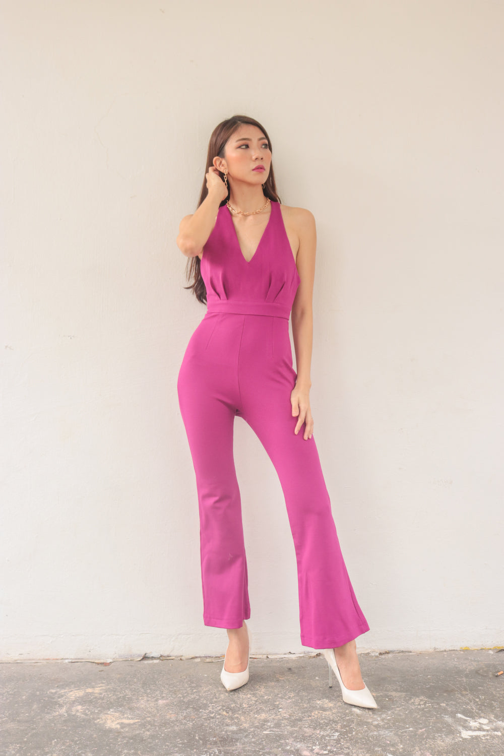 * PREMIUM * - Fiolia Halter Jumpsuit in Magenta - Self Manufactured by LBRLABEL only