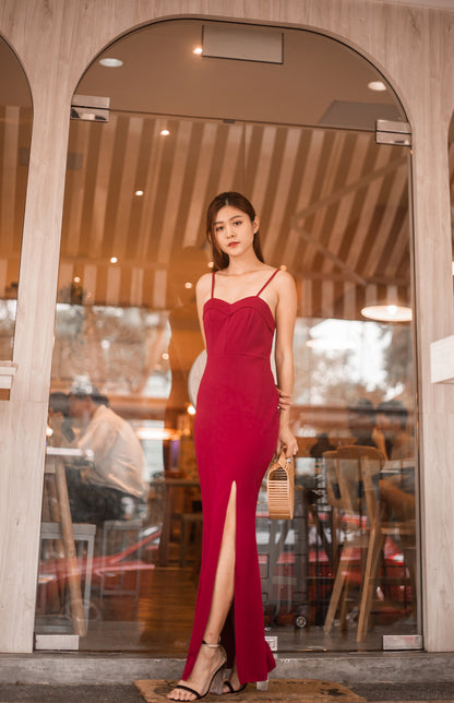 * LUXE * Dinxea Slit Gown Dress in Burgundy