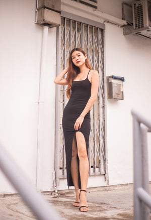 
                  
                    Load image into Gallery viewer, * LUXE * Wenna Slit Gown Dress in Black
                  
                