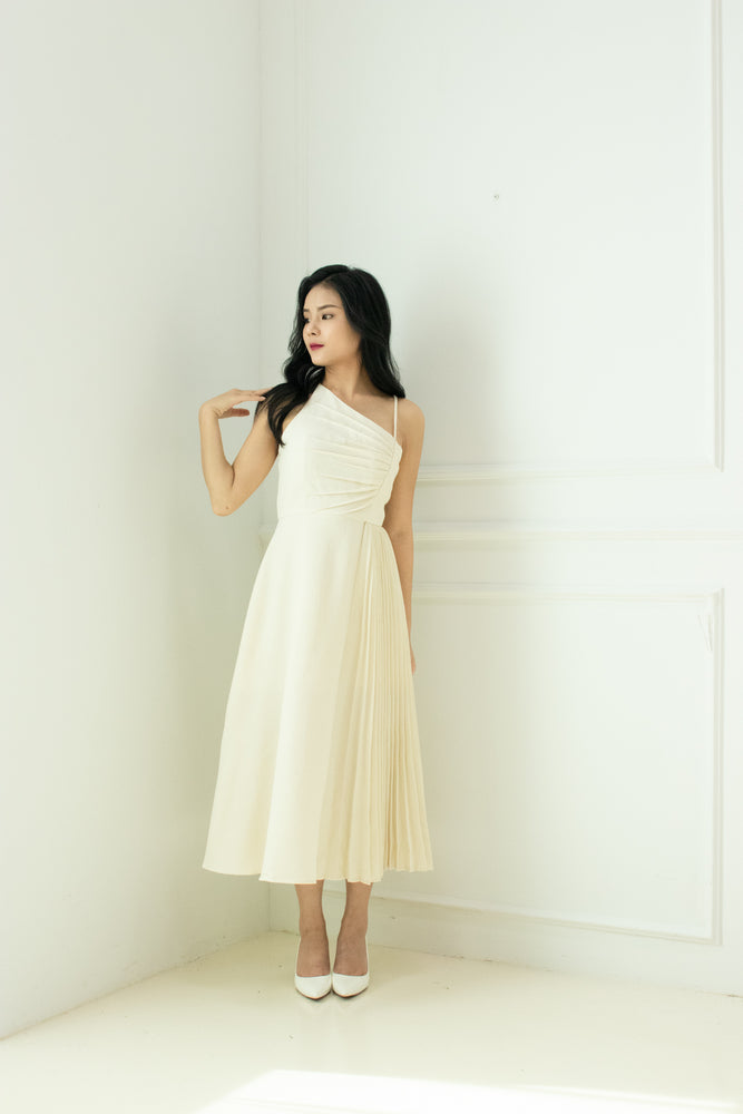 
                  
                    Load image into Gallery viewer, Seraphina Pleated Dress in Cream
                  
                