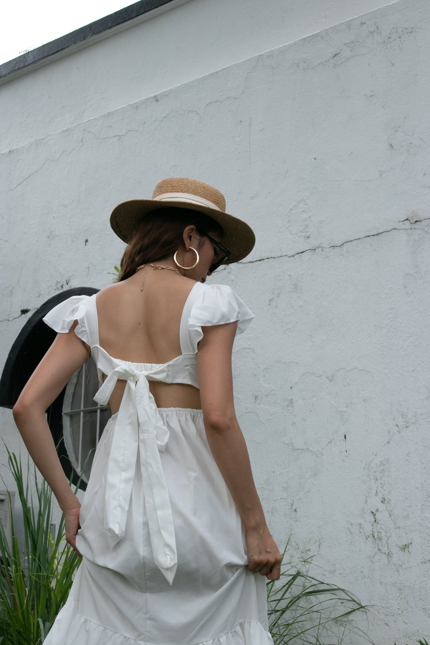 May Ribbon Back Dress in White