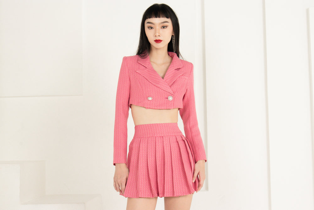 
                  
                    Load image into Gallery viewer, Jaelia Tweed Pleated Skorts in Pink
                  
                
