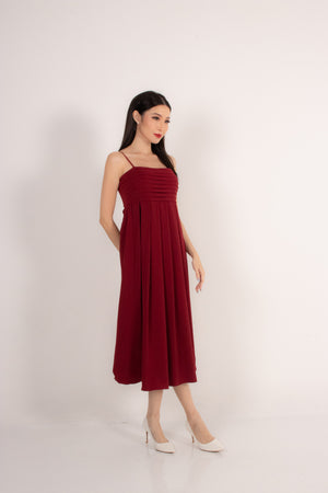 
                  
                    Load image into Gallery viewer, Euylia Pleated Midi Dress in Burgundy
                  
                