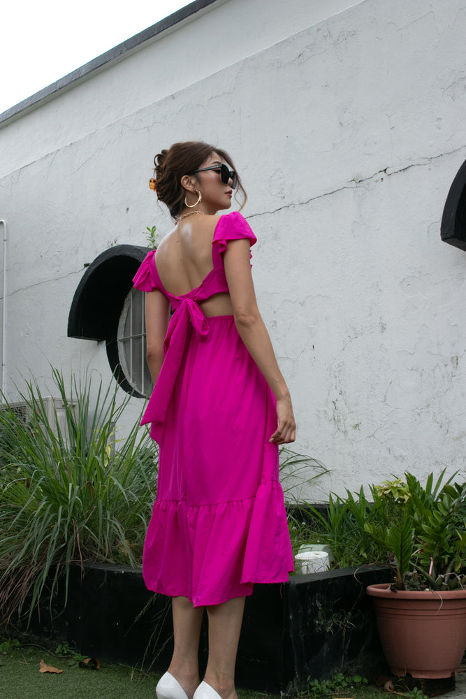 
                  
                    Load image into Gallery viewer, May Ribbon Back Dress in Hot Pink
                  
                