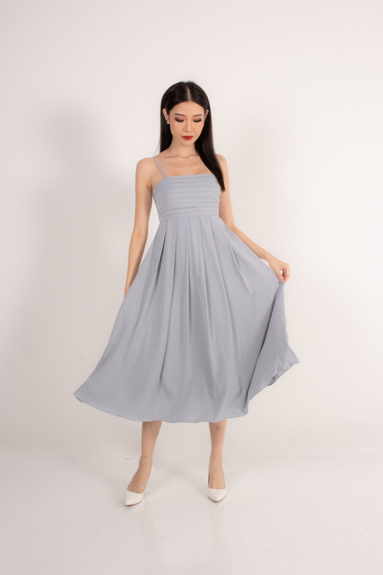 Euylia Pleated Midi Dress in Beau Blue