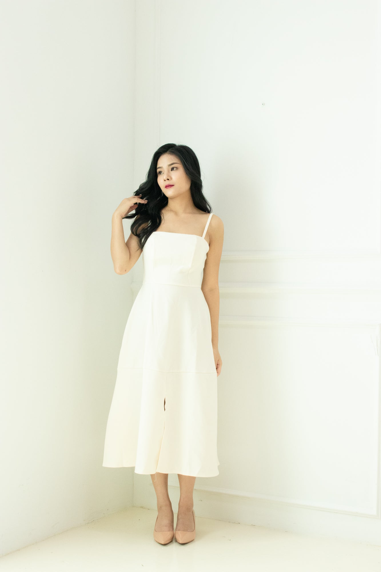 Anthea Midi Dress in Cream