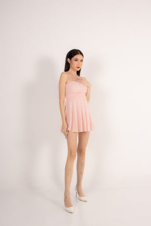 
                  
                    Load image into Gallery viewer, Joielia Pleated Babydoll Dress Romper in Pale Pink
                  
                