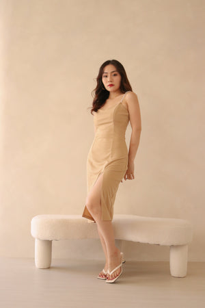 
                  
                    Load image into Gallery viewer, Kelicia Statement Bodycon Dress in Nude
                  
                