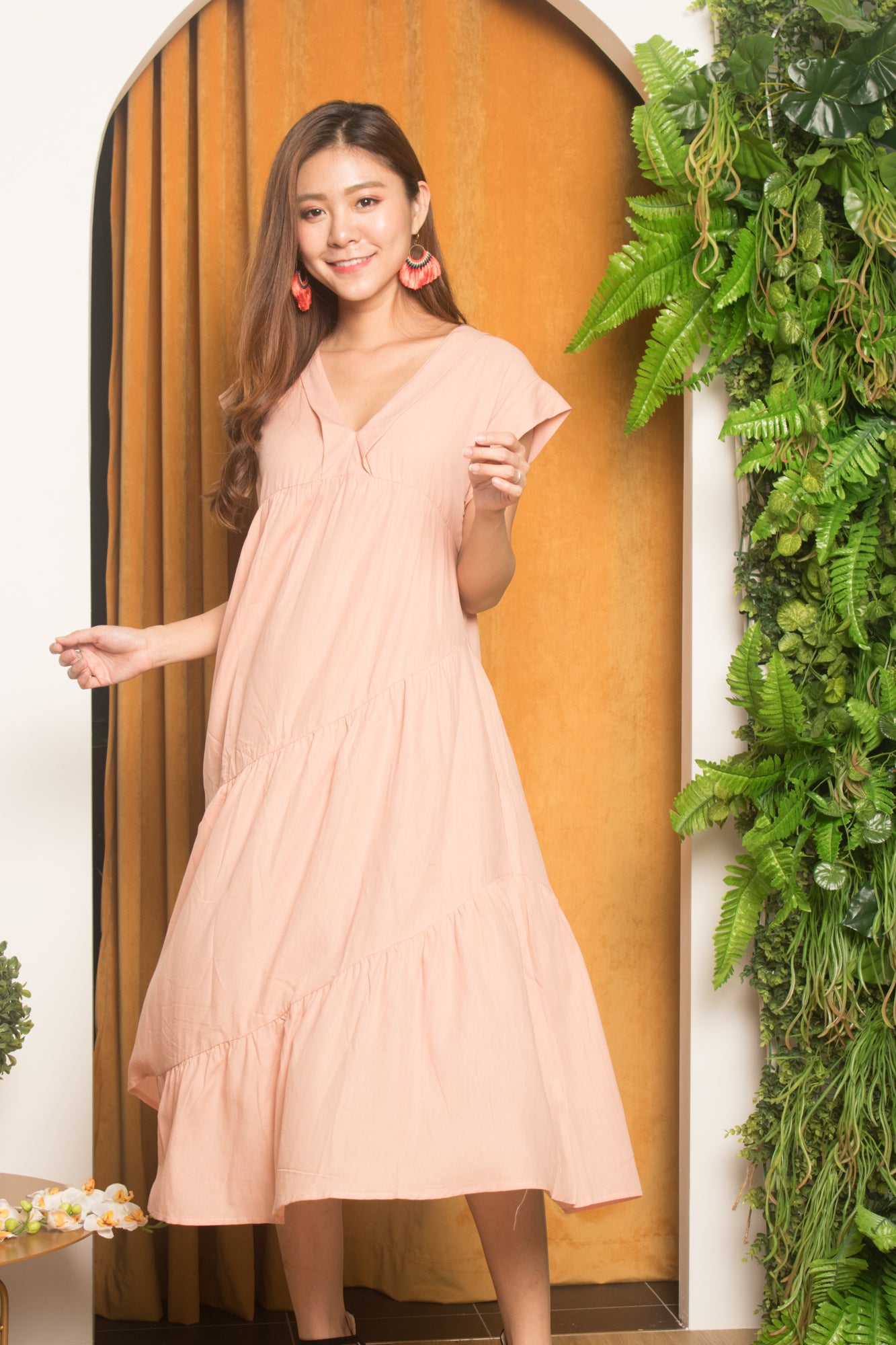 Serfina Flare Layer Dress in Pink