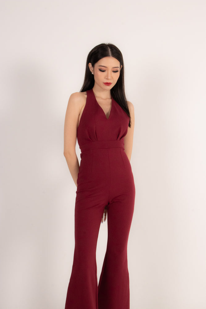 
                  
                    Load image into Gallery viewer, Fiolia Halter Jumpsuit in Burgundy
                  
                