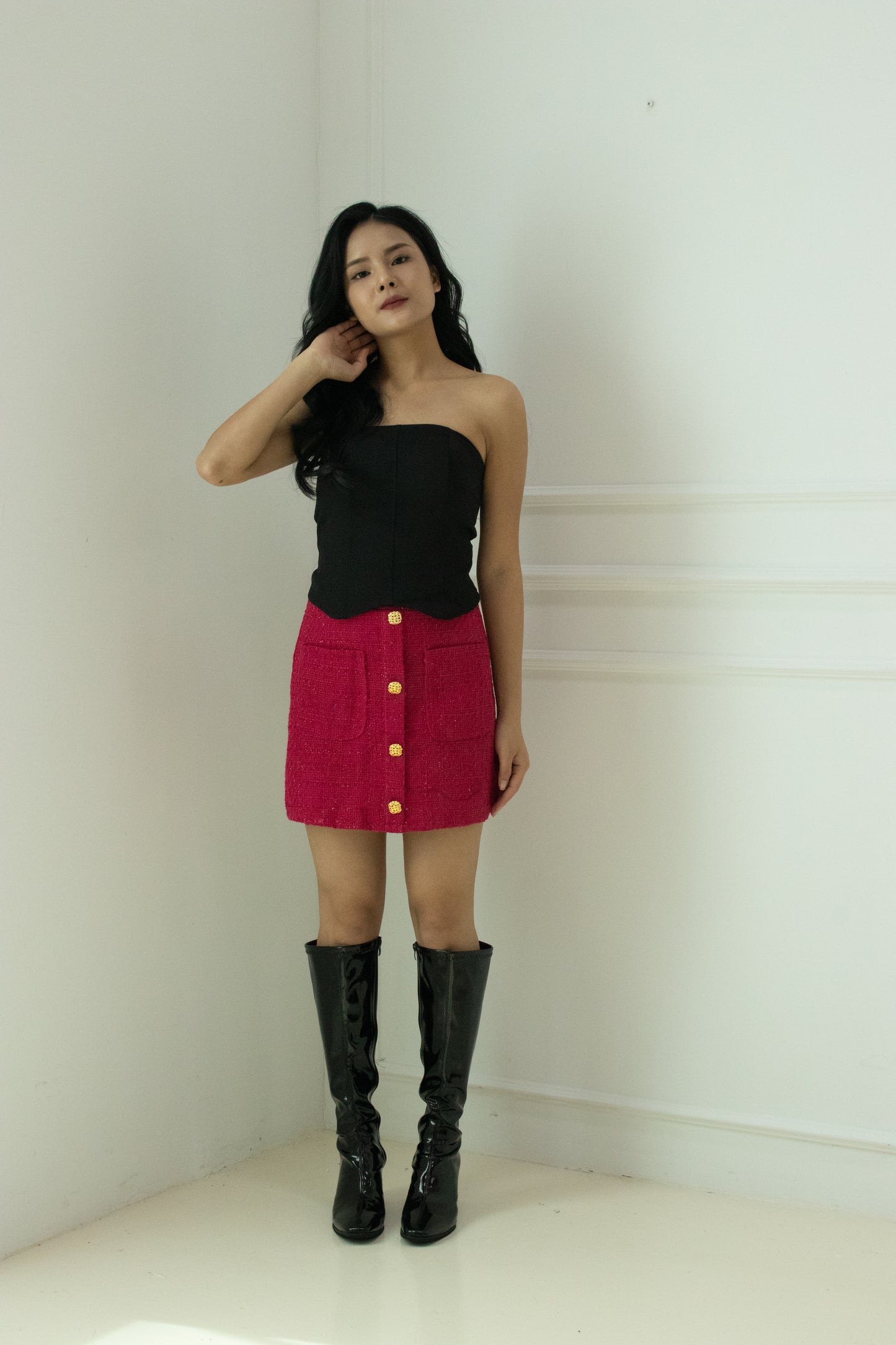Suann Tweed Skirt in Hot Pink