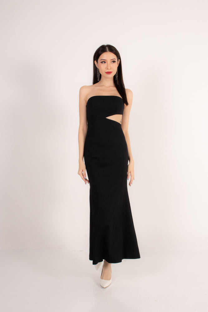 
                  
                    Load image into Gallery viewer, Gwenlia Slit Gown Dress in Black
                  
                