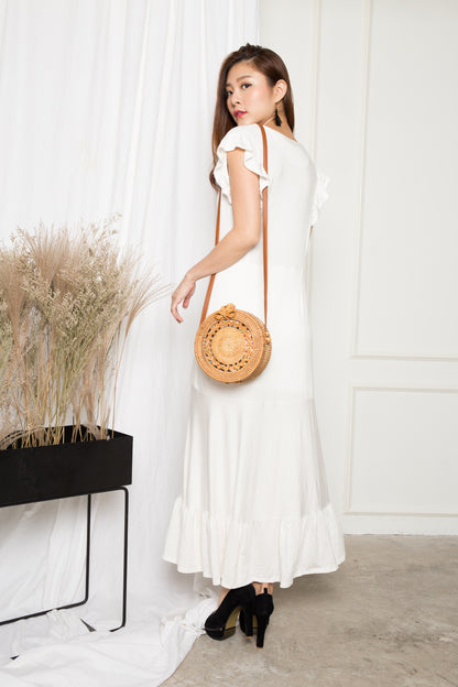 LUXE - Julianna Flutter Sleeve Dress in White