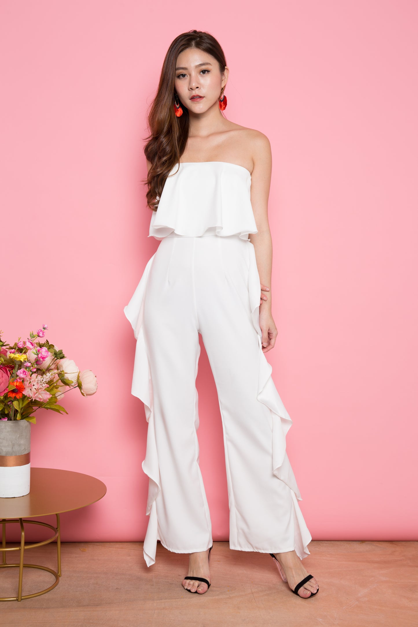 LUXE - Flutter All Hearts Bustier Jumpsuit in White