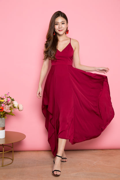 LUXE- Vlera Suede Gown Dress in Burgundy