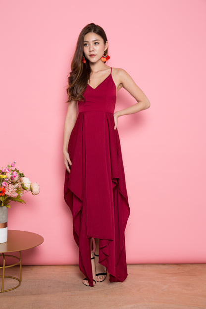 LUXE- Vlera Suede Gown Dress in Burgundy