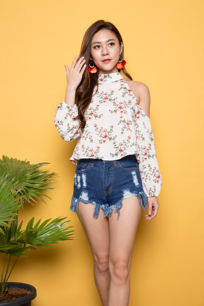 Milly Off Shoulder Floral Top in White