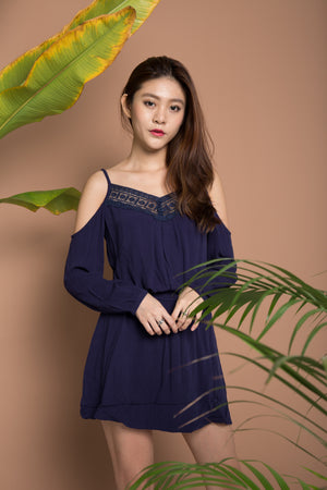 
                  
                    Load image into Gallery viewer, Stephanie Crochet Romper in Navy
                  
                