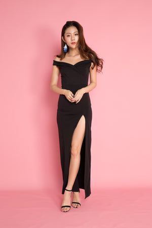 
                  
                    Load image into Gallery viewer, Miesa Slit Gown Dress in Black
                  
                
