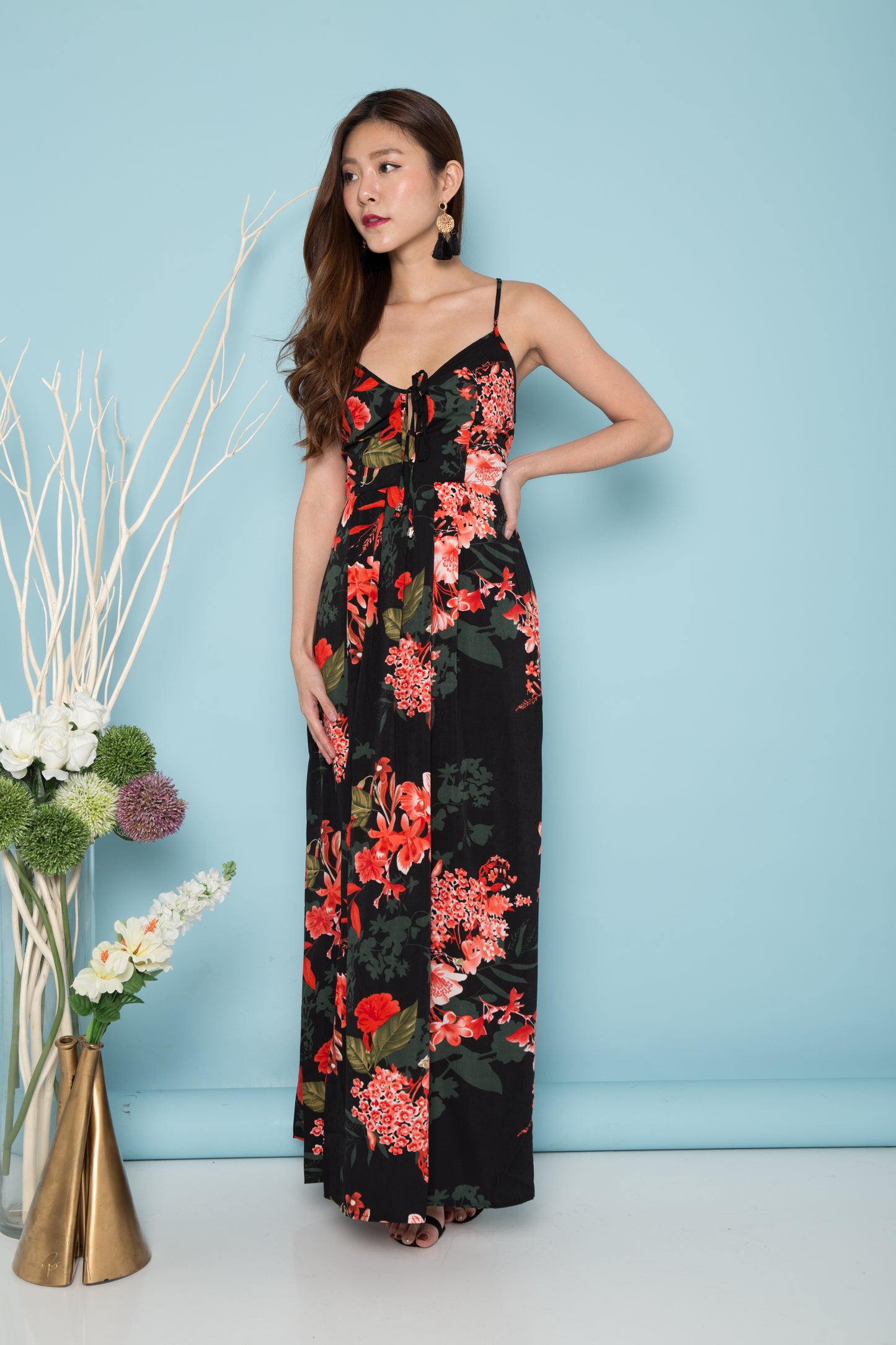 LUXE - Colette Floral Maxi Dress in Black