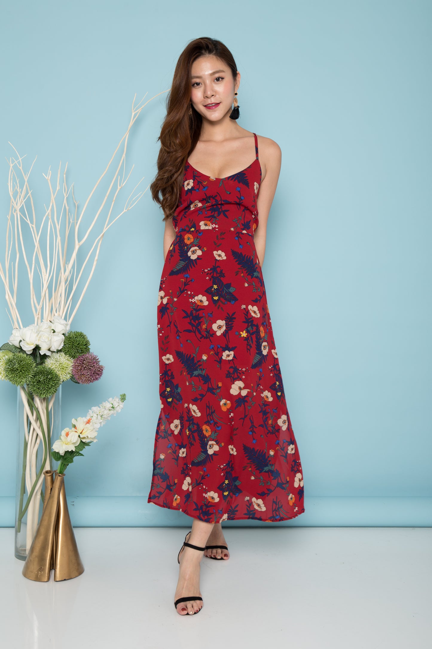 LUXE - Charleigh Floral Maxi Dress in Burgundy