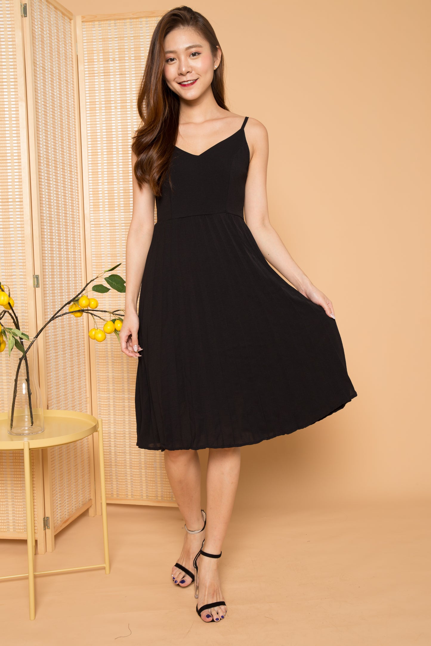 Arabella Pleated Dress in Black