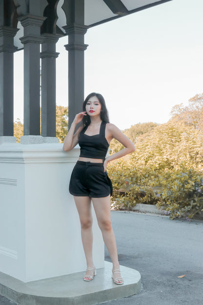 * PREMIUM * - Radlia Curved Highwaisted Shorts in Black - SELF MANUFACTURED BY LBRLABEL