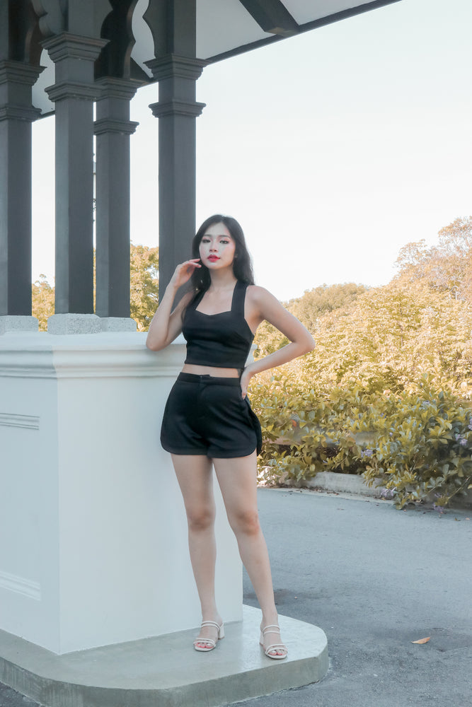 
                  
                    Load image into Gallery viewer, * PREMIUM * - Radlia Curved Highwaisted Shorts in Black - SELF MANUFACTURED BY LBRLABEL
                  
                