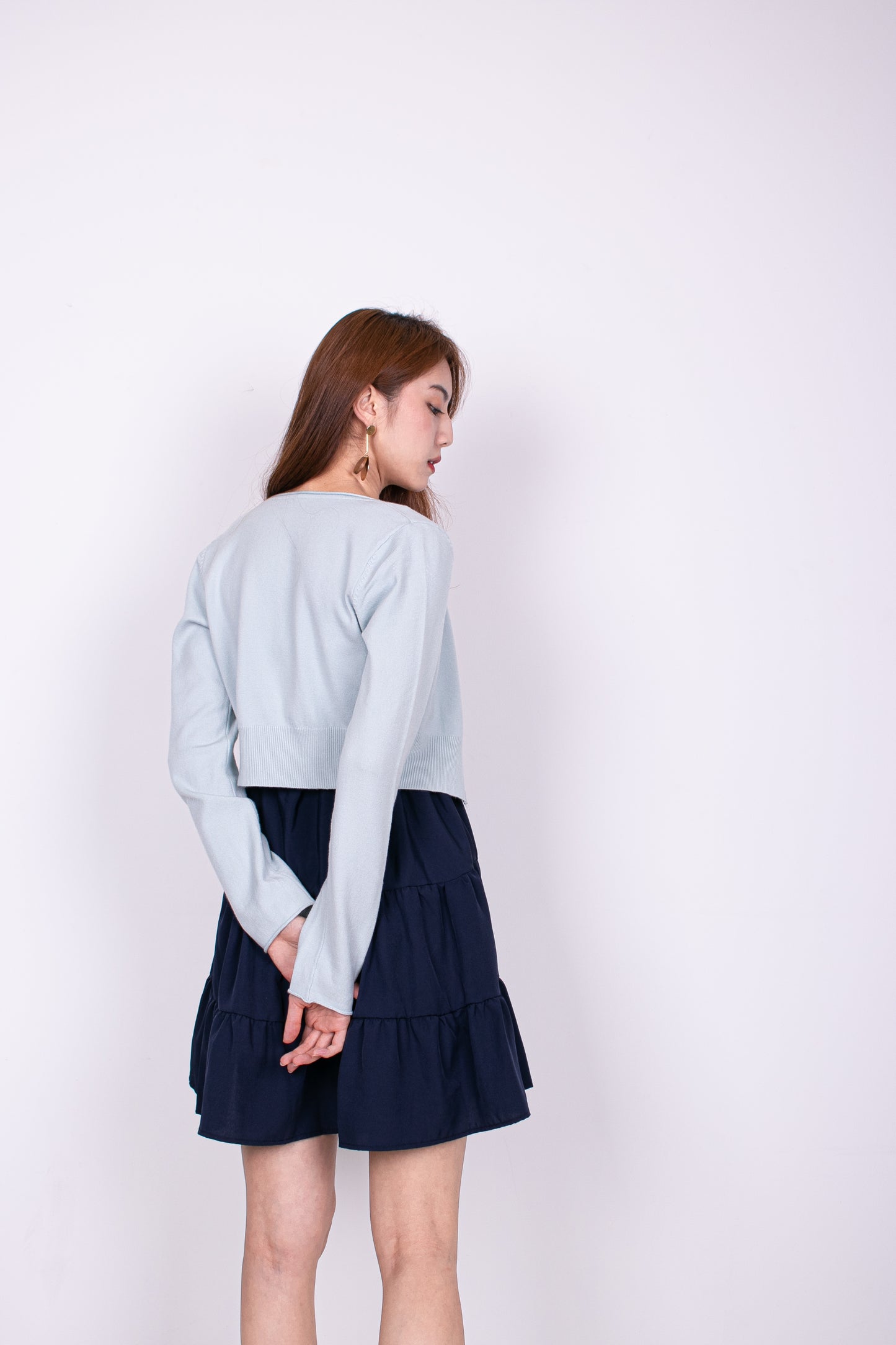 Charlotte Cropped Cardigan in Pastel Blue