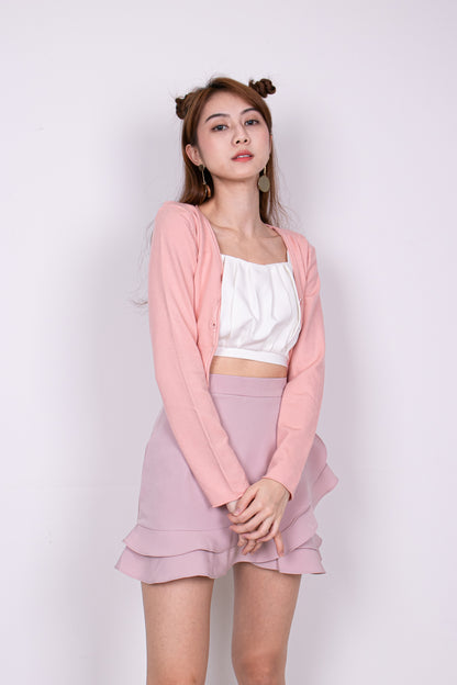 Charlotte Cropped Cardigan in Pastel Pink
